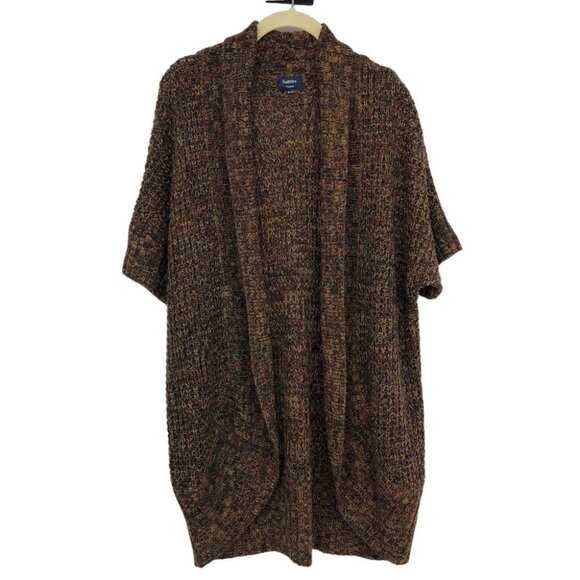 Reitman's Brown Autumn Shades Multicolor Knit Short Sleeve Open Cardigan size XL - Picture 1 of 12